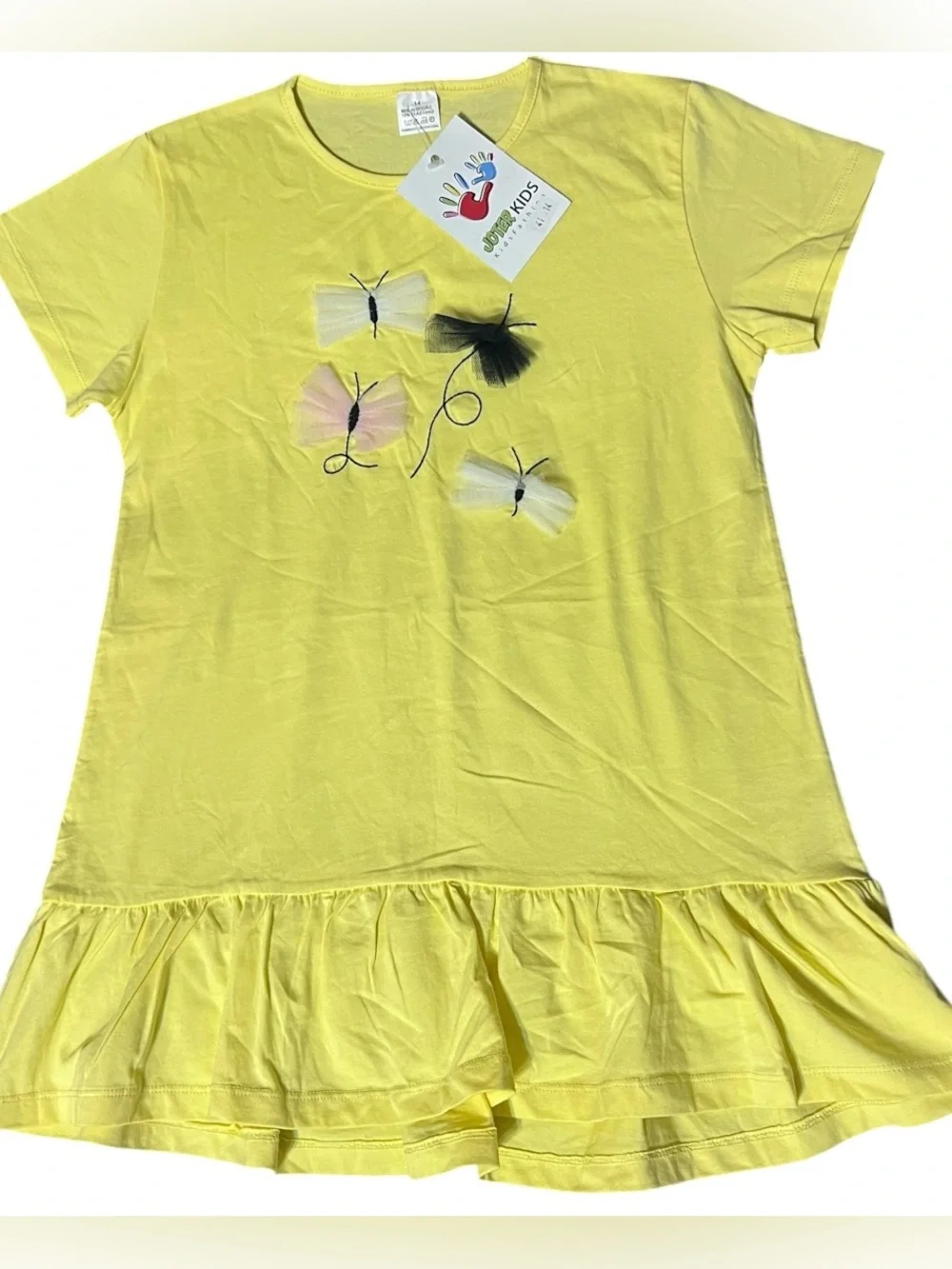 Joter Kids Girls Yellow Butterfly Tulle Applique Dress Short Sleeve Size 14 NWT